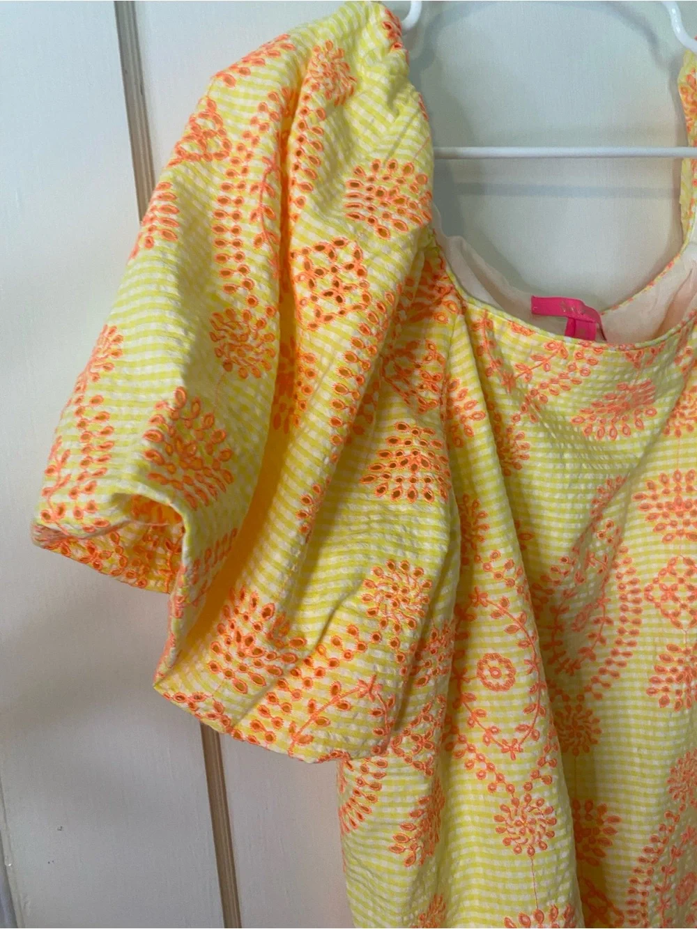 Lilly Pulitzer Yellow and Orange Printed Puff-Sleeve Blouse
